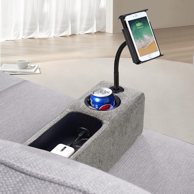 Multifunctional Sofa Armrest, Couch Armrest with Wireless Charge Stand, Removable Couch Caddy with Storage,Including LED Reading Light,Pewter