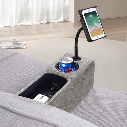 Multifunctional Sofa Armrest, Couch Armrest with Wireless Charge Stand, Removable Couch Caddy with Storage,Including LED Reading Light,Pewter