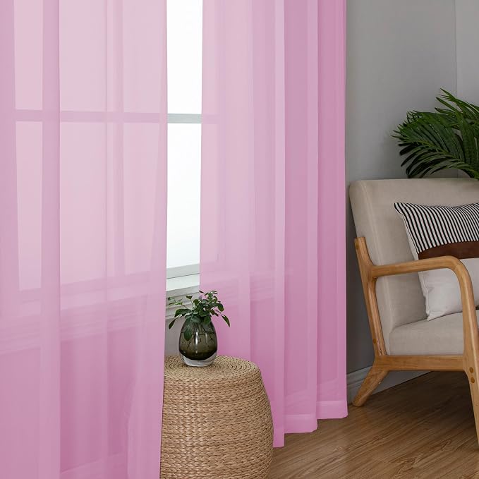 Chyhomenyc Pink Sheer Curtains 78 Inches Long 2 Panels Set - Image 2