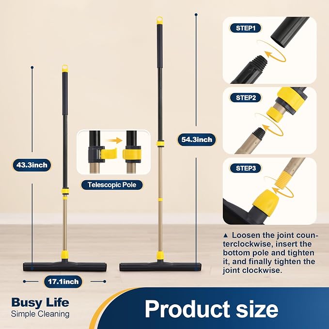 Yocada Floor Squeegee Scrubber Adjustable Telescopic Pole Heavy Duty Household - Image 3