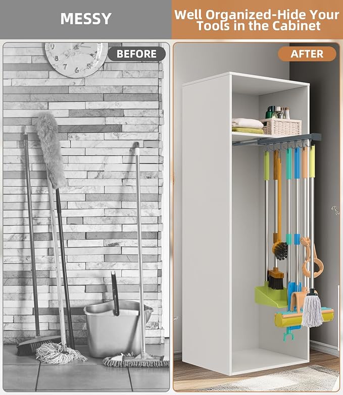Pull Out Broom Holder, Garage Organization Hooks, - Image 5