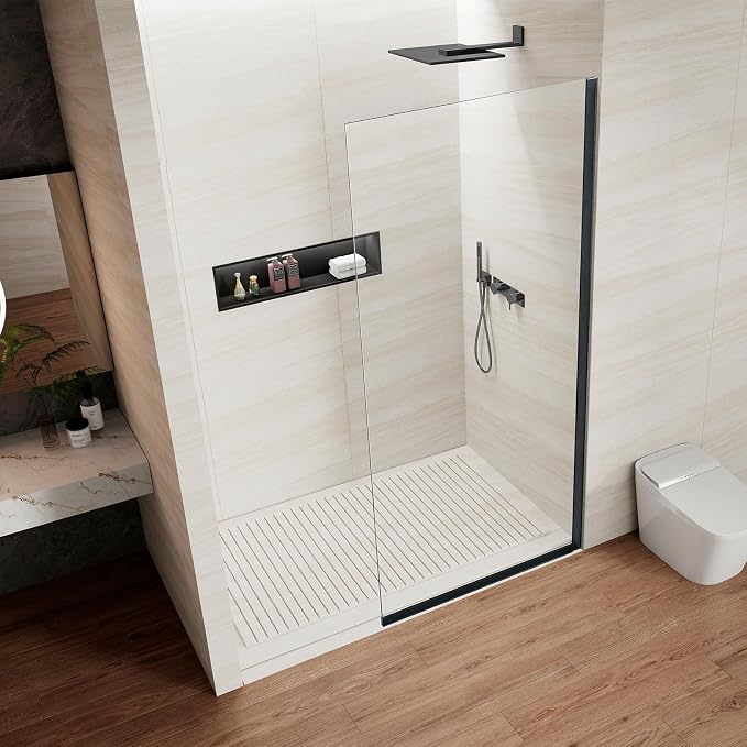 Shower Screen 34" x 74" Half Frameless Shower Wall Panel, Tempered Glass 3/8 - Image 2