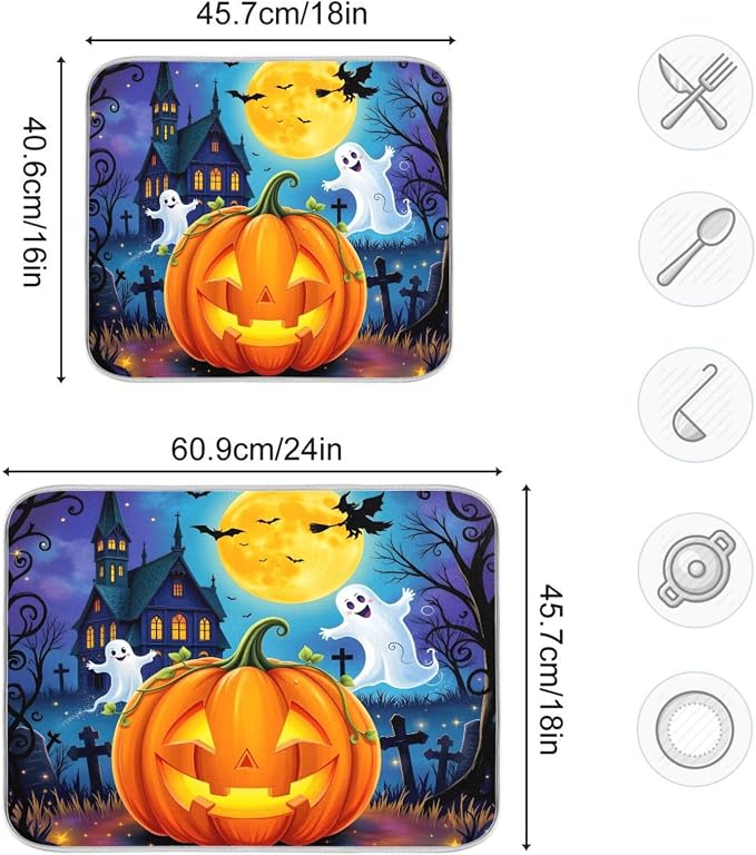 Halloween Pumpkin Ghost Witch Dish Drying Mat - Image 3