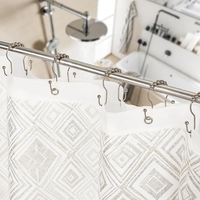 Double Shower Curtain Hooks, Sturdy Metal Nickel Shower Curtain Rings, Glide - Image 8