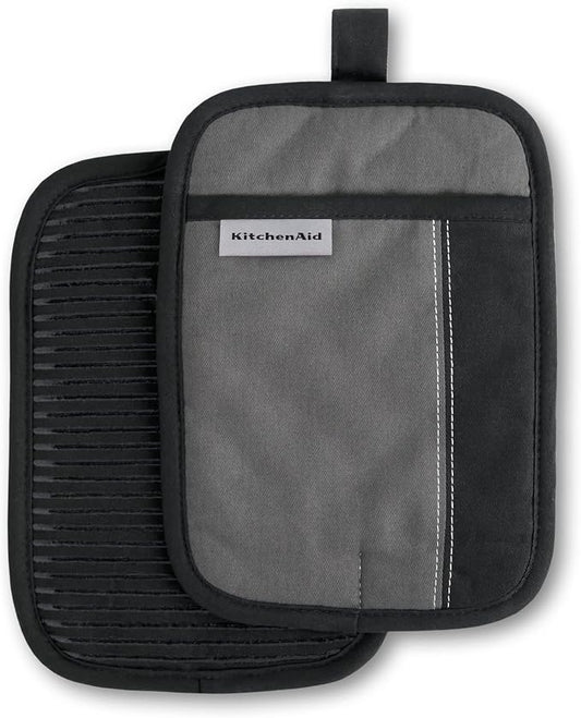 KITCHENAID Beacon Two-Tone Pot Holder 2-Pack Set, Contour Silver/Matte Black by KitchenAid