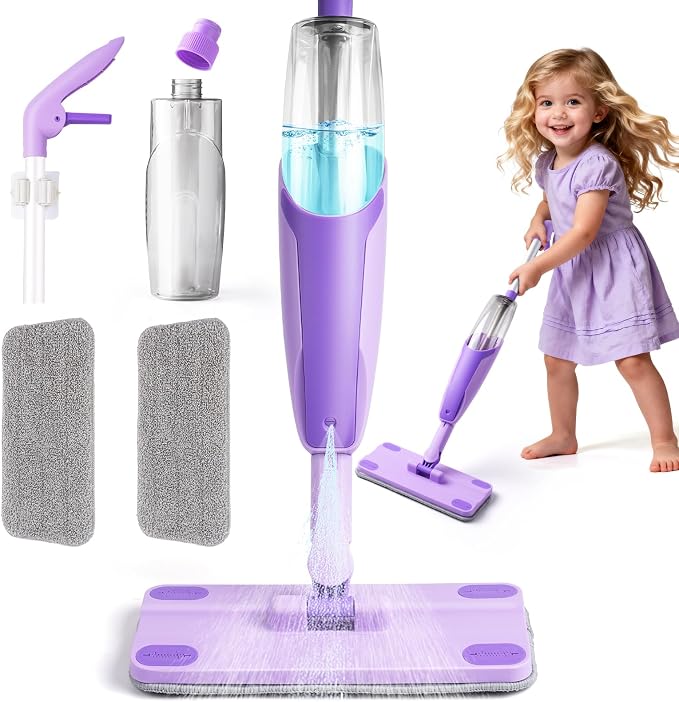 Purple Mini Spray Mop for Toddler-Montessori Cleaning Toy That Real Spray Water by Yeeammk