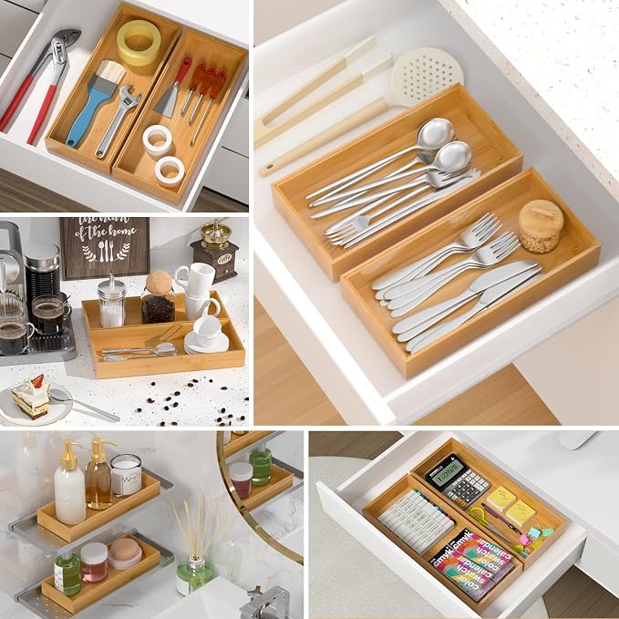 Bamboo Drawer Organizer, Stackable Utensil Organizer - Image 4