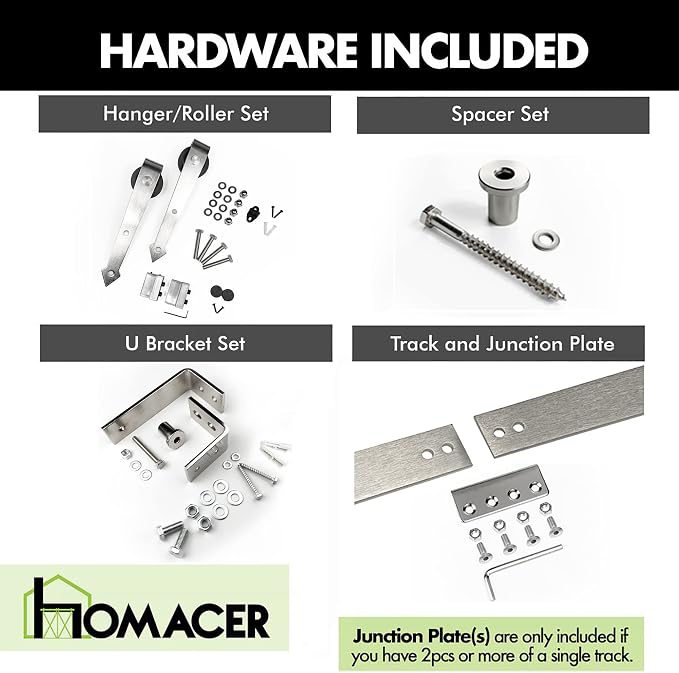 Homacer Brushed Nickel Double Track U-Shape Bypass Sliding Barn Door Hardware - Image 3