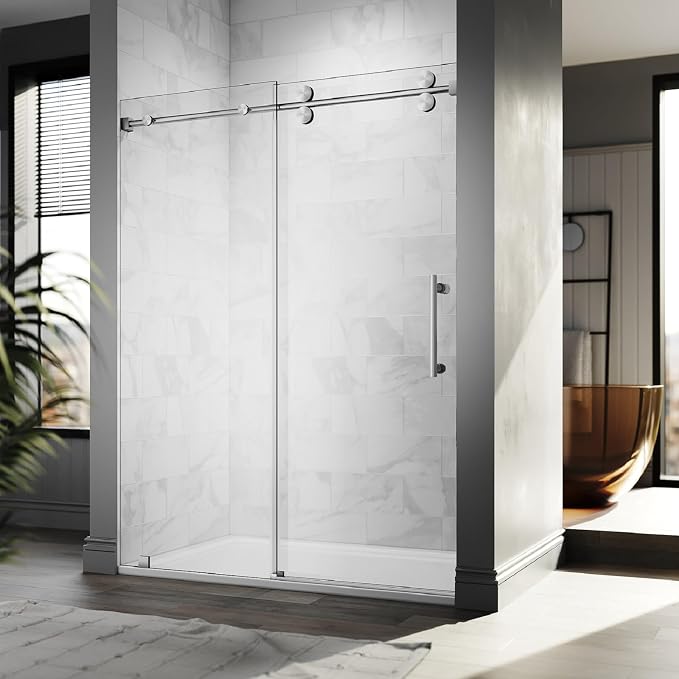 56-60 Inch x 80 Inch Sliding Frameless Shower Door, 3/8" Tempered Glass - Image 7