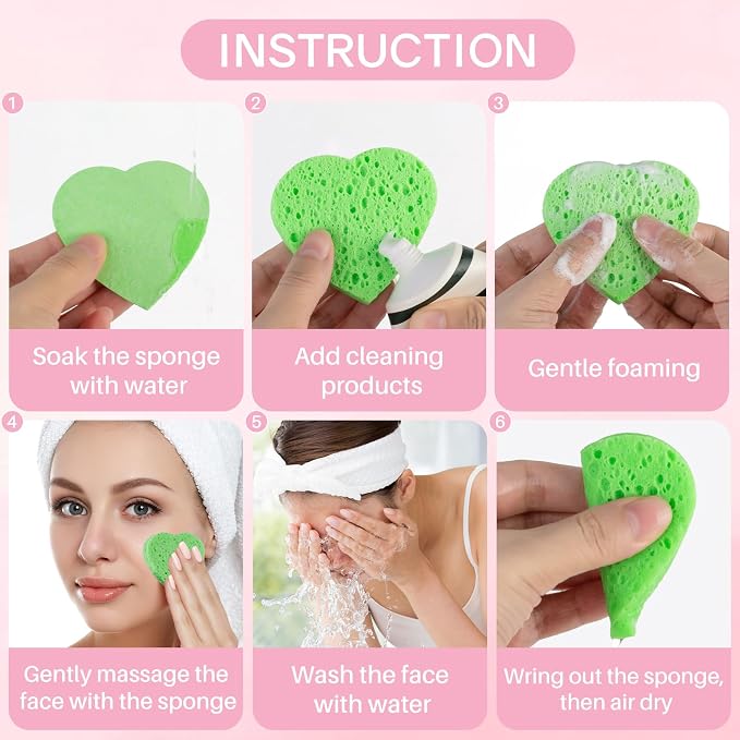50-Count Heart Shape Compressed Facial Sponges, 100% Natural Cellulose Face - Image 3
