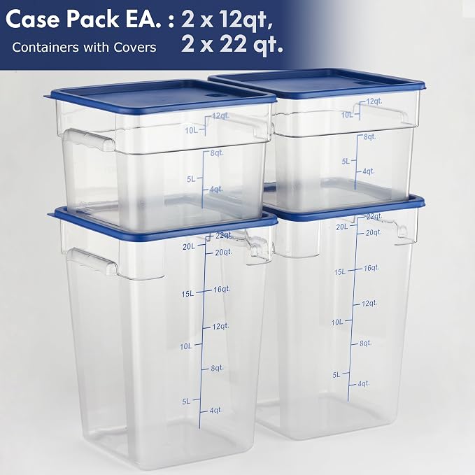 CURTA 4-Pack Food Storage Containers - 12 Qt & 22 Qt Square Clear Polycarbonate - Image 3