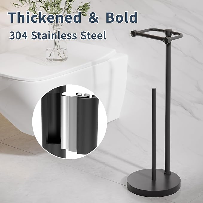 Toilet Paper Holder Stand, Post Pivoting Design Free Standing Toilet Paper - Image 6