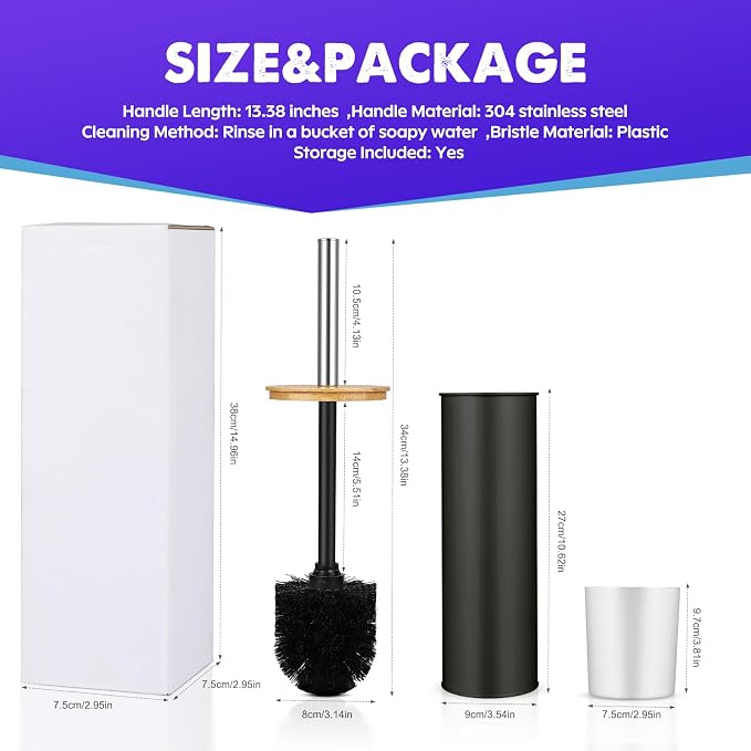 Compact Toilet Brush & Holder, SetStainless Steel Handle Toilet Brush, Deep - Image 3