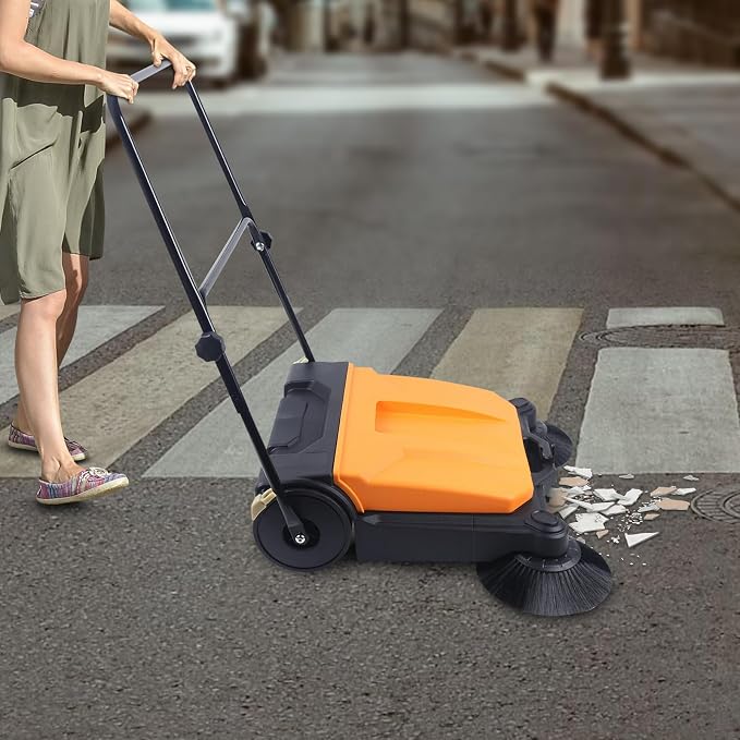 26Inch Walk-Behind Hand Push Floor Sweeper, Floor Sweeper Manual, 15L Portable - Image 7
