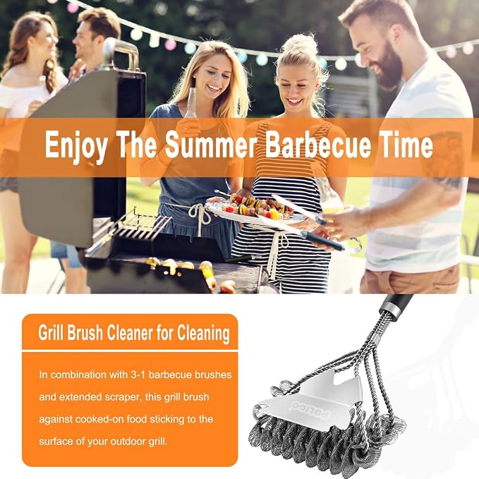 POLIGO BBQ Grill Cleaning Brush Bristle Free & Scraper - Image 4