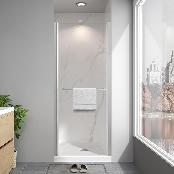 Frameless Pivot Shower Door 24"-26" W x 72" H, Swing Shower Glass Doors by EASYWORC