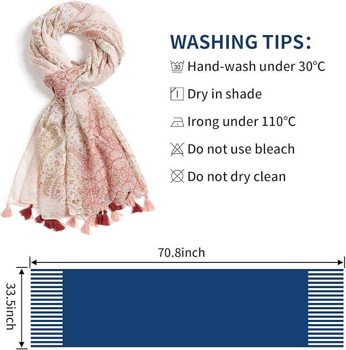 Scarf for Women Lightweight Soft Floral Leopard Printed Scarves Fall Winter Fashion Shawl Wrap with Fringe