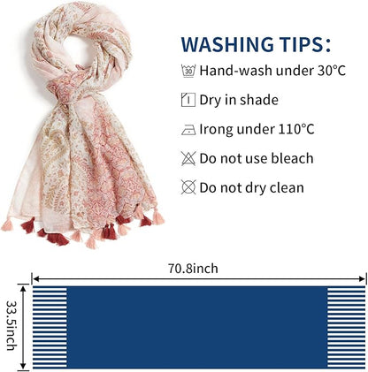 Scarf for Women Lightweight Soft Floral Leopard Printed Scarves Fall Winter Fashion Shawl Wrap with Fringe
