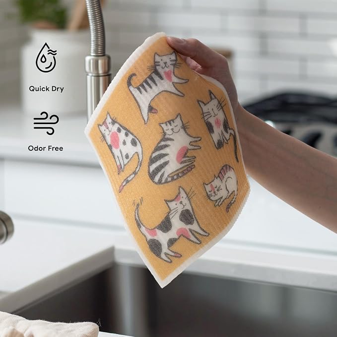 RECYCO Swedish Dishcloths for Kitchen | 6 Pack Cuddly Cats Washable Dish Rags | - Image 6
