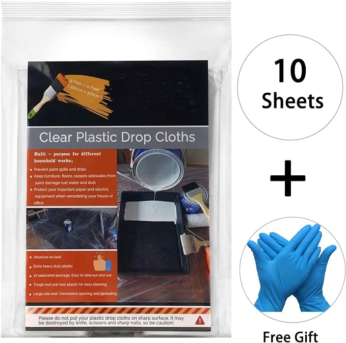 10 Piece Blue Painter Plastic Drop Cloths Sheet, Waterproof Anti-dust Furniture - Image 2