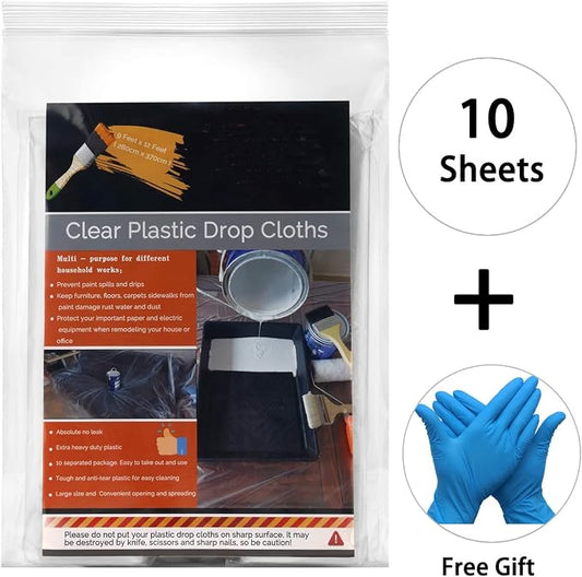 10 Piece Painter Plastic Drop Cloths Sheet, Waterproof Anti-dust Cover - Image 2