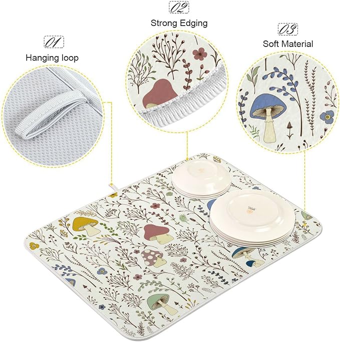 Cute Mushroom Wild Plant Dish Drying Mat - Image 3