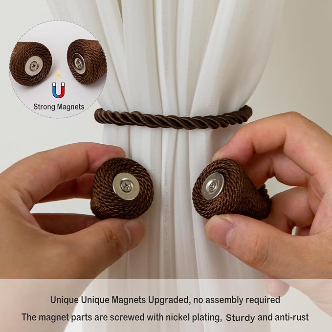Magnetic Curtain Tiebacks 4 Pack Outdoor Rope Curtain Tie Backs Decorative - Image 3