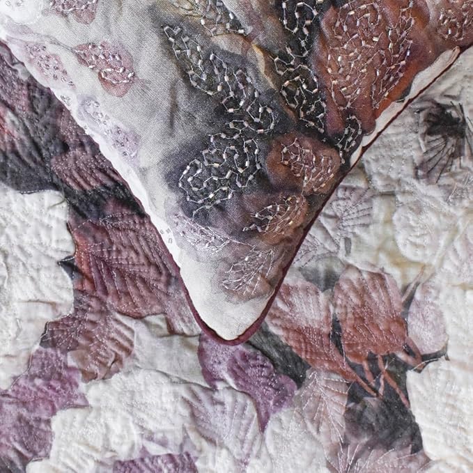 The HomeCentric King/Queen/Twin Purple Decorative Full 68"x18" Bed Runner with Two Pillow Cover, Floral, Roses, Bead Embroidery & Handmade Bed Scarf on Jacquard Fabric - Wood Rose