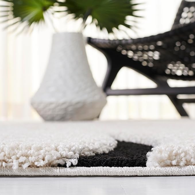 SAFAVIEH Florida Shag Collection Area Rug - 12' Square, Ivory & Black, Non-Shedding & Easy Cleaning, Plush Thick Pile, Ideal for Living Room, Bedroom, Dining Space (SG471-1290)
