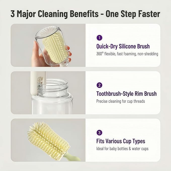 8-in-1 Baby Bottle Brush Set, Silicone Baby Bottle Cleaning Kit - Image 4