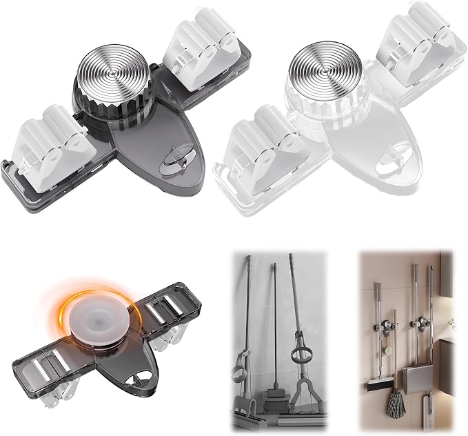 Broom Holder Mop Hanger Wall Mount, No Drill Suction Cup Mop and Broom Organizer by YKLWORLD