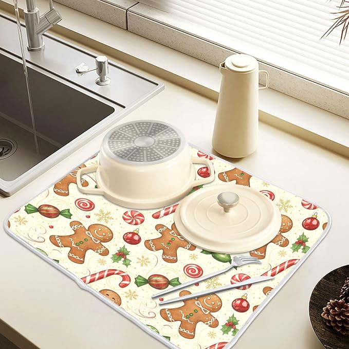 Christmas Gingerbread Cookie Man Sugar Dish Drying Mat - Image 5