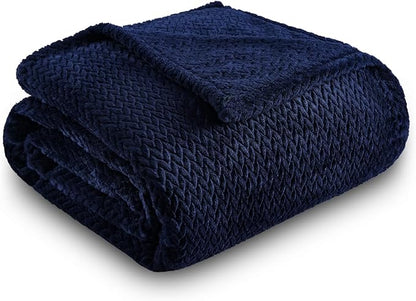 NEWCOSPLAY Super Soft Twin Blanket Dark Navy Premium Silky Flannel Fleece Leaves Pattern Lightweight Bed Blanket All Season Use (Dark Navy, Twin(60"x80"))