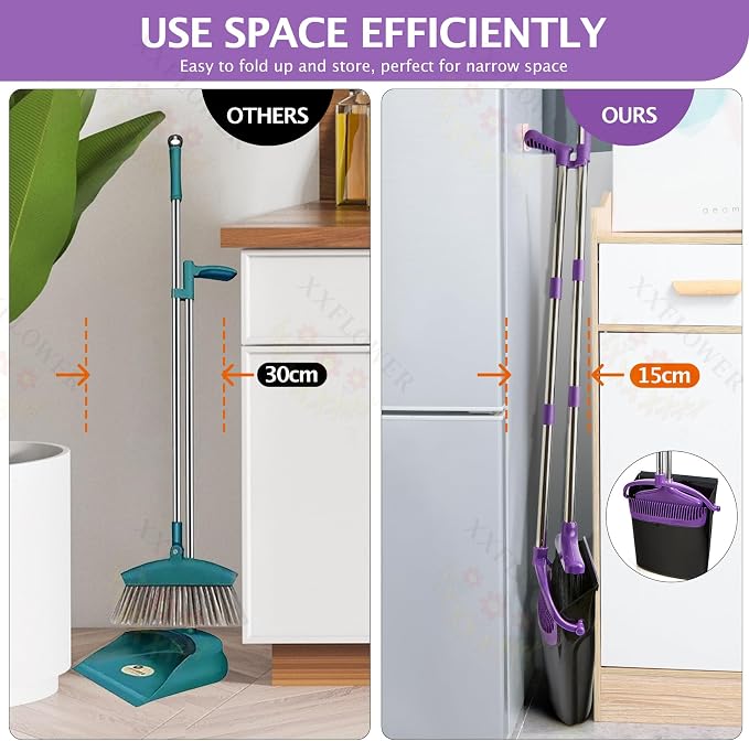 Broom and Dustpan Set with Long Handle, Light Weight Stainless Steel Poles - Image 5