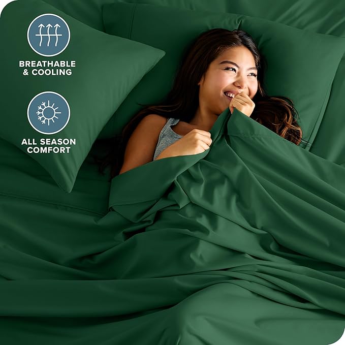 Bare Home King Sheet Set - Luxury 1800 Ultra-Soft Microfiber King Bed Sheets - Double Brushed - Deep Pockets - Easy Fit - 4 Piece Set - Bedding Sheets & Pillowcases (King, Forest Green)