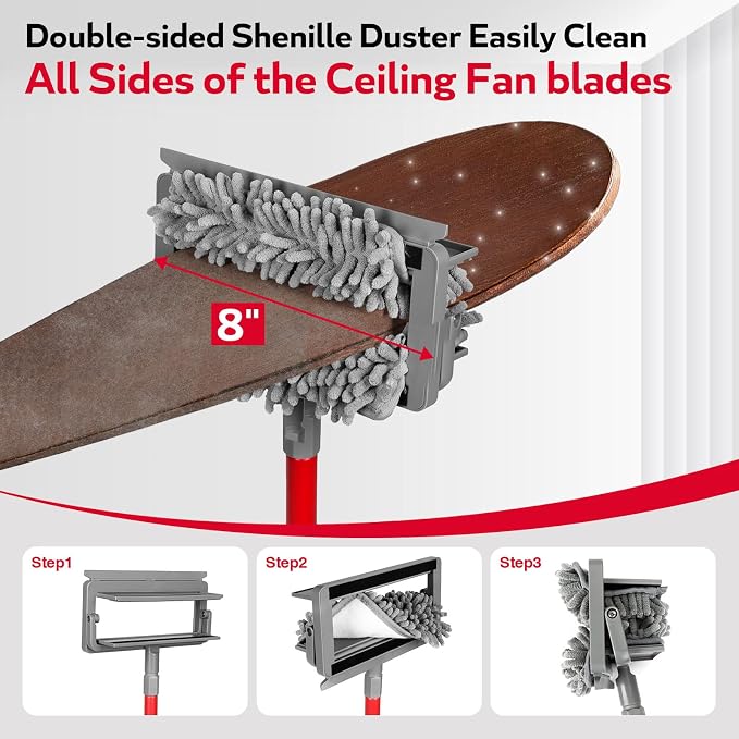 Ceiling Fan Cleaner Duster, 62.5‘’ Extendable Long Handle Ceiling Fan Blade - Image 2