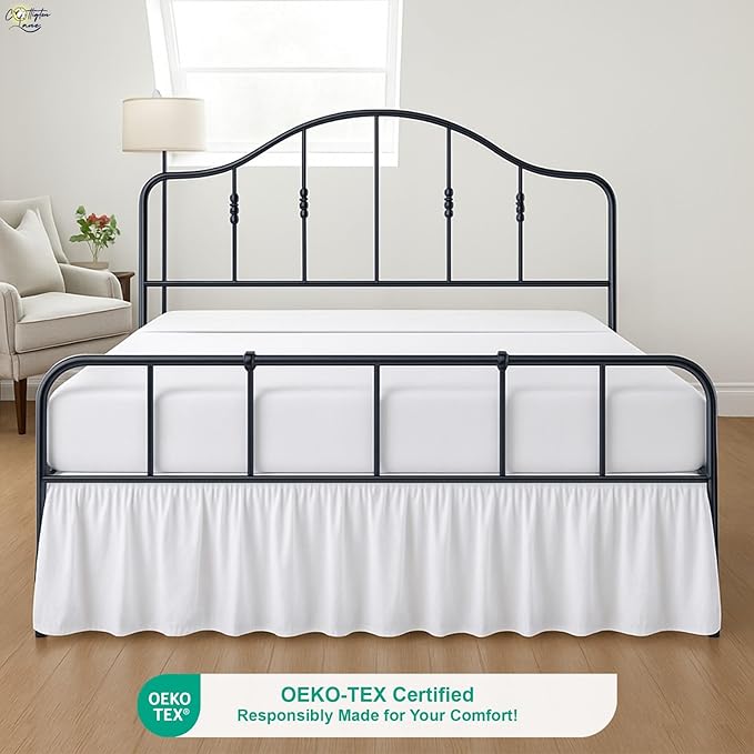 Cottington Lane Ruffled Bed Skirt King Size with Split Corner, Brushed Microfiber Hotel Quality White Dust Ruffle, 14 Inch Drop Gathered Bedskirt, Soft and Stylish, Shrinkage and Fade Resistant