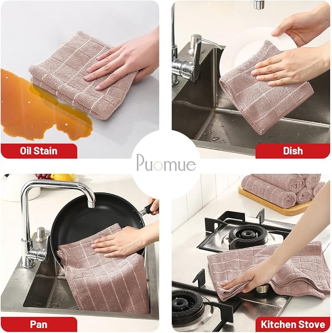 Microfiber Kitchen Towels and Dishcloths Set, 26 X 18 Inch and 12 X 12 Inch - Image 3