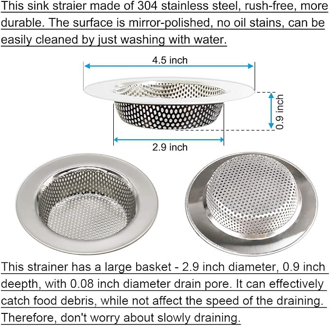 2PCS Kitchen Sink Strainers, Sink Drain Filter, Sink Basket Strainer, 4.5 Inch - Image 2
