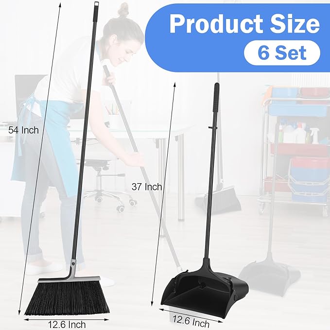 Yungyan 6 Set Broom with Dustpan Combo Set with 54 Inch Long Handle Commercial - Image 2