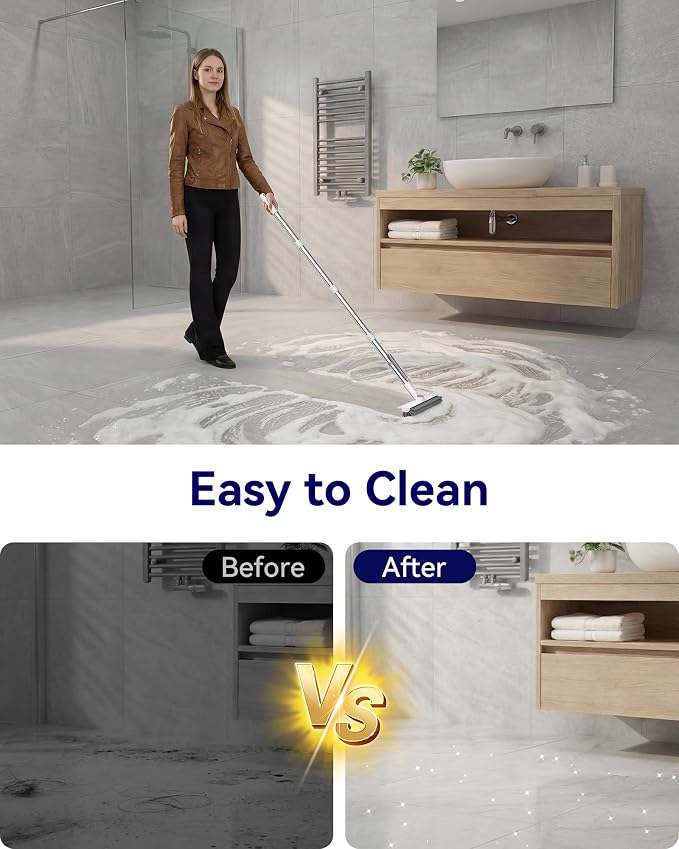 Small Floor Scrub Brush with Length Adjustable Long Handle, 3 in 1 Heavy-Duty - Image 7