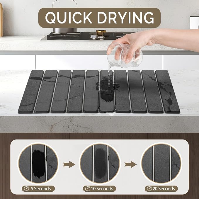 Large Stone Dish Drying Mat for Kitchen Counter, Foldable Water Absorbing - Image 3