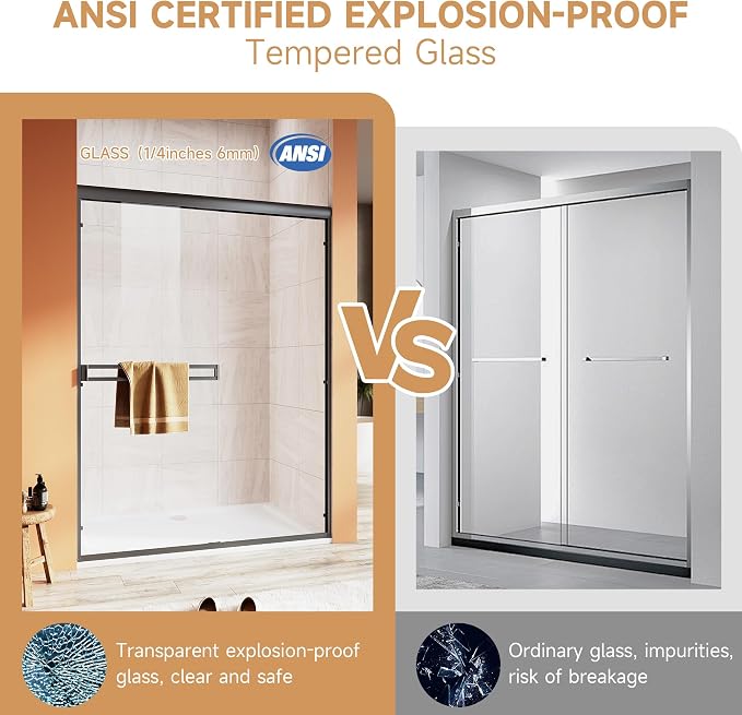 Shower Door 50-54 in. W x 72 in. H, UCALAFEE Semi-Frameless Double Sliding - Image 4