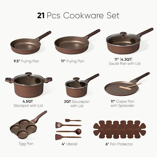 CAROTE Pots and Pans Set Non Stick, Cookware Sets Nonstick 21 pcs Kitchen Pot & - Image 2