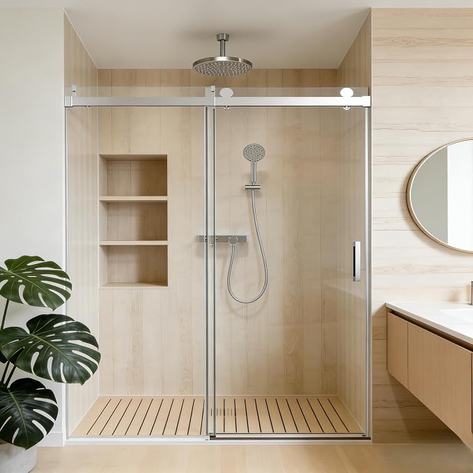 56-60" W x 76" H Frameless Soft-Close Sliding Shower Door, 3/8" SGCC Tempered by VUMALL
