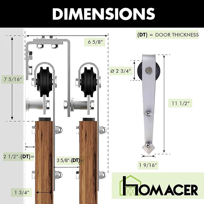 Homacer Brushed Nickel Double Track U-Shape Bypass Sliding Barn Door Hardware - Image 8