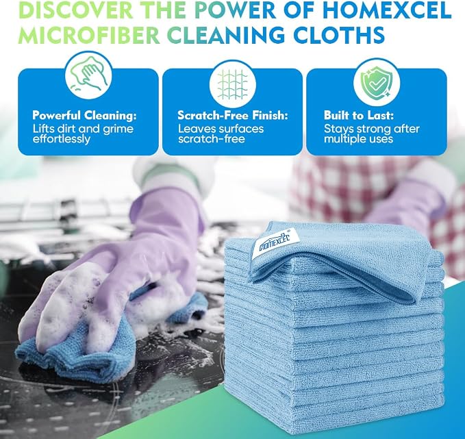 HOMEXCEL Blue Microfiber Cleaning Cloth 12 Pack, 12.5 x 12.5 inch Microfiber - Image 2