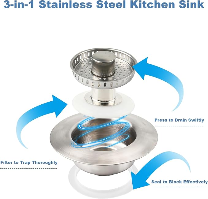 Sink Drain Strainer, Stainless Steel 3-in-1 Pop-up Sink Stopper - Image 5