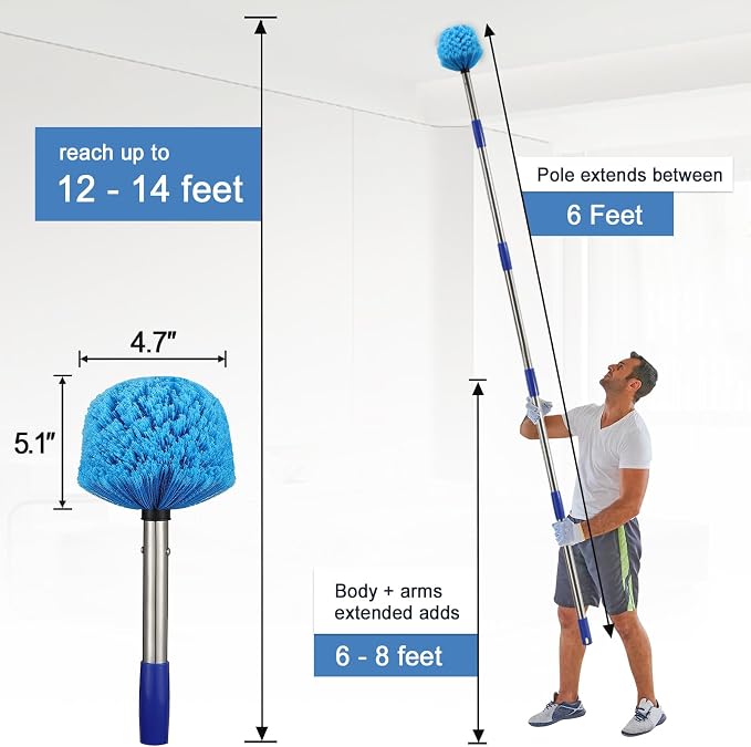 Duster, Cobweb Duster with Extension Pole, Medium Stiff Bristles Cobweb Duster - Image 4