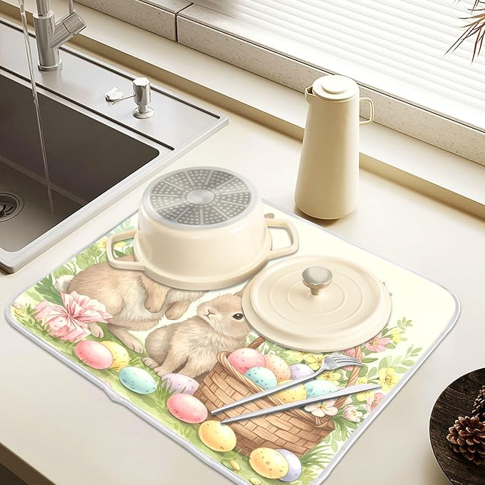 Cute Easter Bunny Rabbit Eggs Dish Drying Mat - Image 5